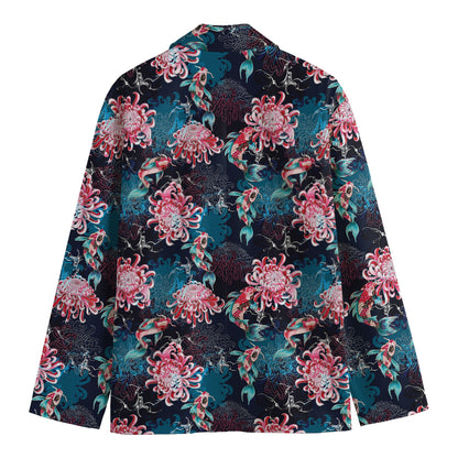 Japanese Koi And Chrysanthemums Print Men's Blazer
