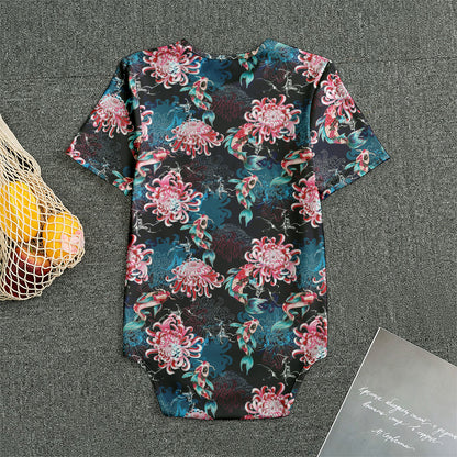 Japanese Koi And Chrysanthemums Print Men's Bodysuit