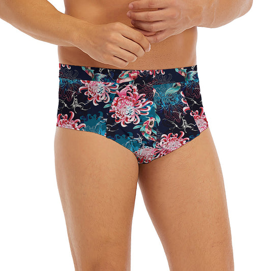 Japanese Koi And Chrysanthemums Print Men's Briefs