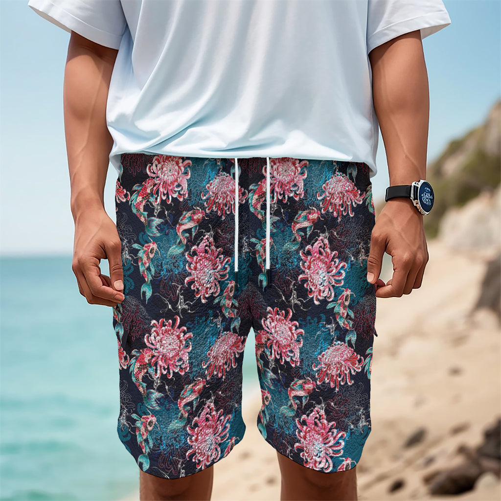 Japanese Koi And Chrysanthemums Print Men's Cargo Shorts