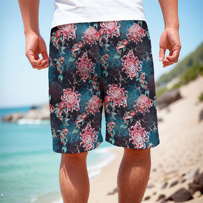 Japanese Koi And Chrysanthemums Print Men's Cargo Shorts