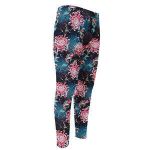 Japanese Koi And Chrysanthemums Print Men's Compression Pants