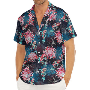 Japanese Koi And Chrysanthemums Print Men's Deep V-Neck Shirt