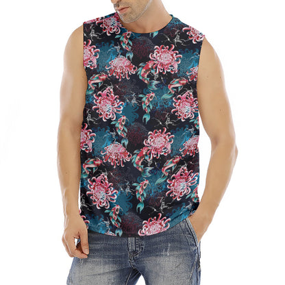 Japanese Koi And Chrysanthemums Print Men's Fitness Tank Top