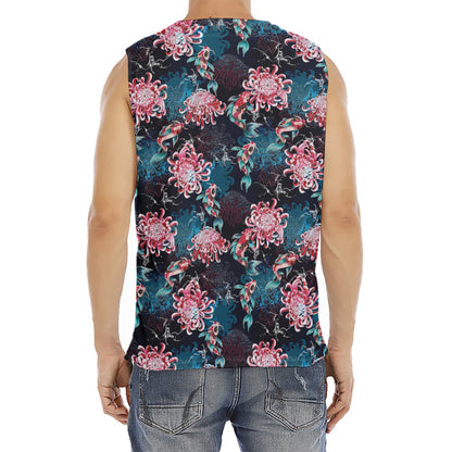 Japanese Koi And Chrysanthemums Print Men's Fitness Tank Top