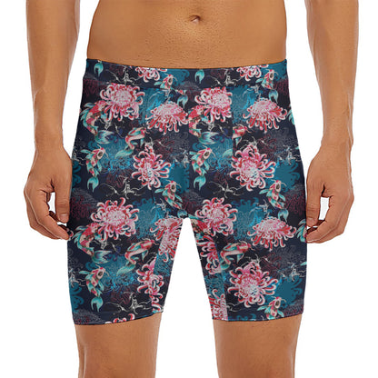 Japanese Koi And Chrysanthemums Print Men's Long Boxer Briefs