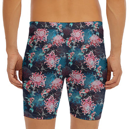 Japanese Koi And Chrysanthemums Print Men's Long Boxer Briefs