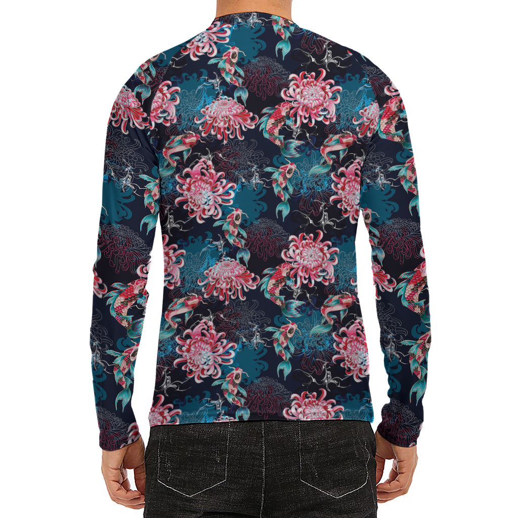 Japanese Koi And Chrysanthemums Print Men's Long Sleeve Rash Guard