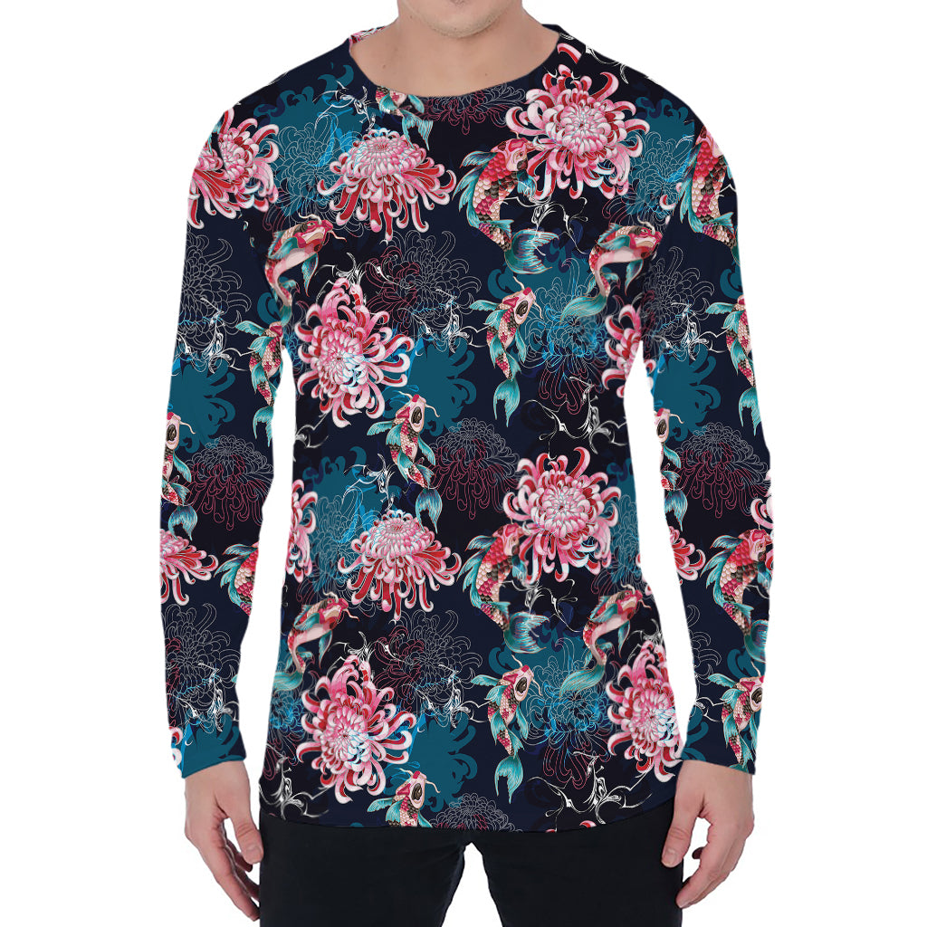 Japanese Koi And Chrysanthemums Print Men's Long Sleeve T-Shirt