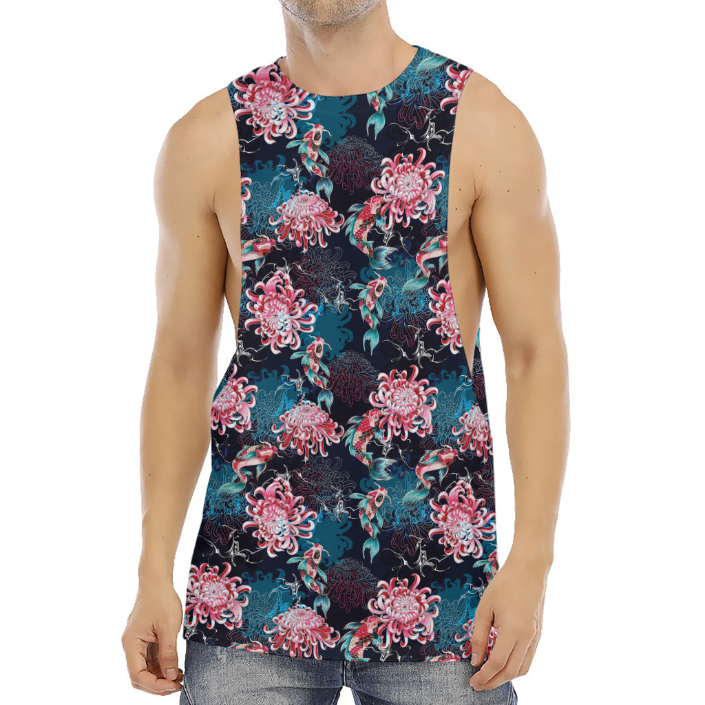 Japanese Koi And Chrysanthemums Print Men's Muscle Tank Top