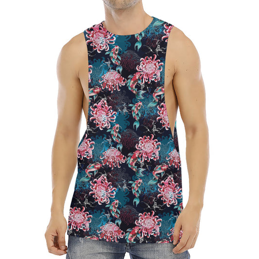 Japanese Koi And Chrysanthemums Print Men's Muscle Tank Top