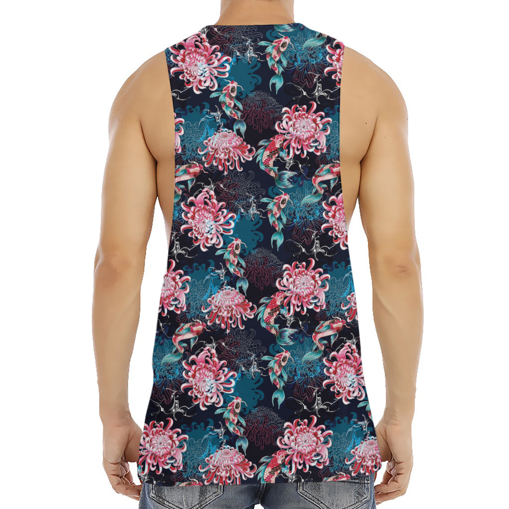 Japanese Koi And Chrysanthemums Print Men's Muscle Tank Top