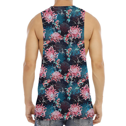 Japanese Koi And Chrysanthemums Print Men's Muscle Tank Top
