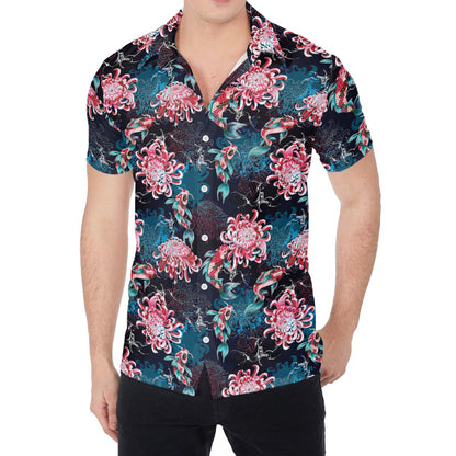 Japanese Koi And Chrysanthemums Print Men's Shirt
