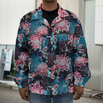 Japanese Koi And Chrysanthemums Print Men's Shirt Jacket