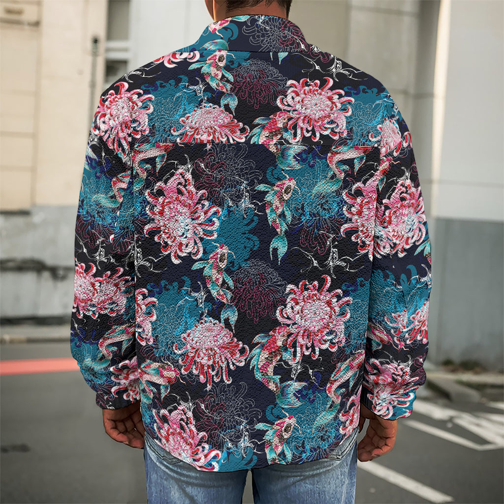 Japanese Koi And Chrysanthemums Print Men's Shirt Jacket