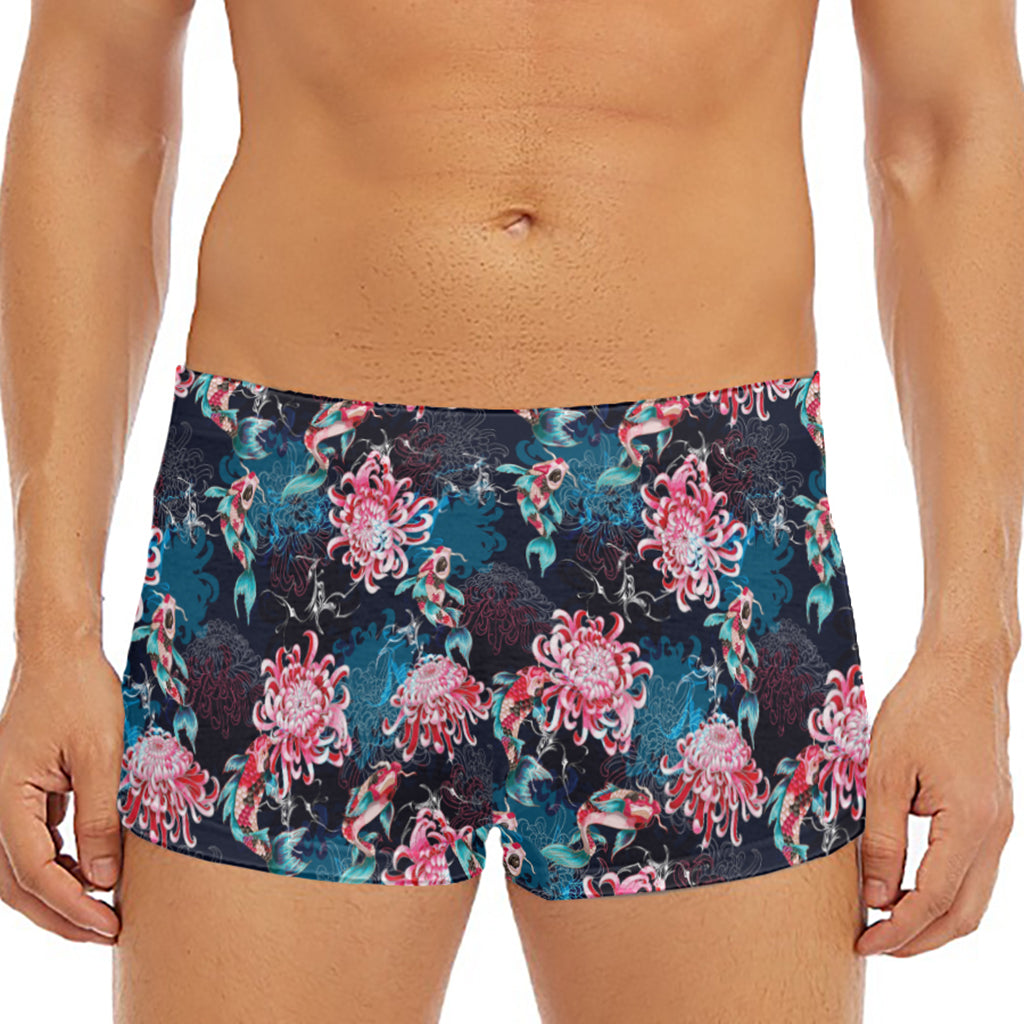Japanese Koi And Chrysanthemums Print Men's Short Boxer Briefs
