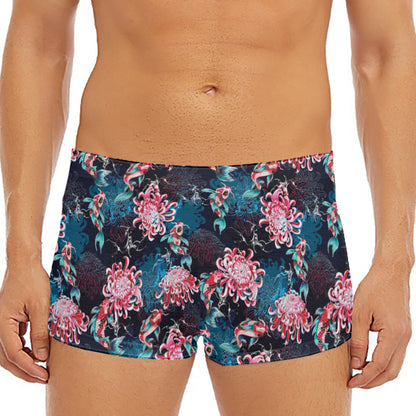 Japanese Koi And Chrysanthemums Print Men's Short Boxer Briefs