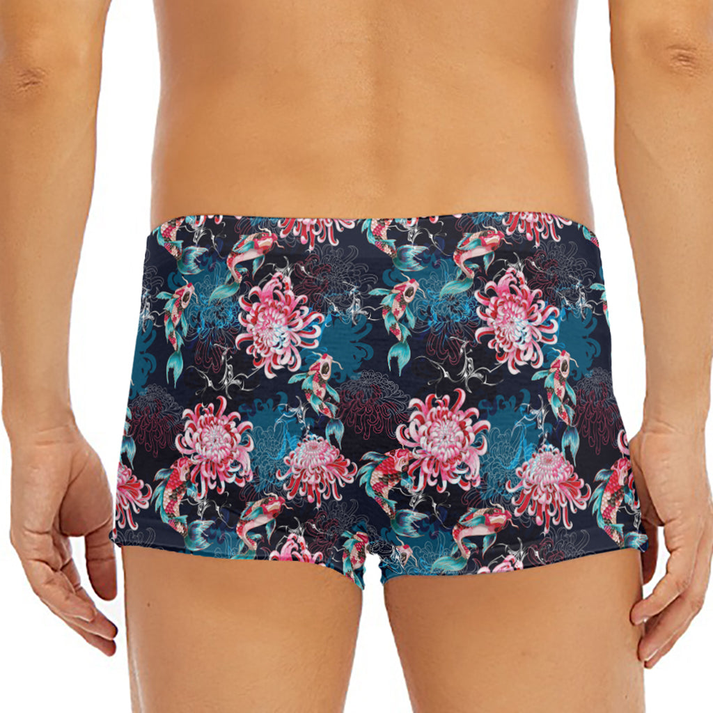 Japanese Koi And Chrysanthemums Print Men's Short Boxer Briefs