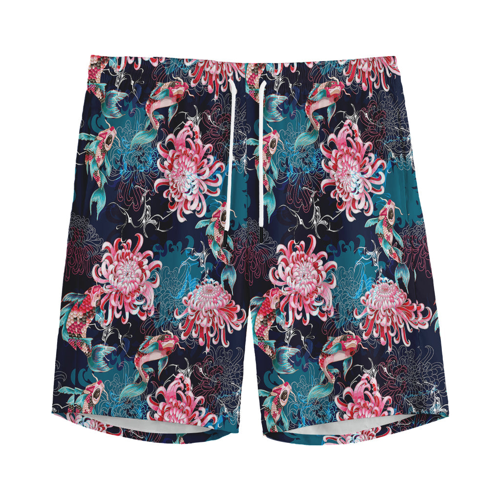 Japanese Koi And Chrysanthemums Print Men's Sports Shorts