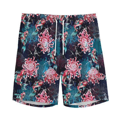 Japanese Koi And Chrysanthemums Print Men's Sports Shorts