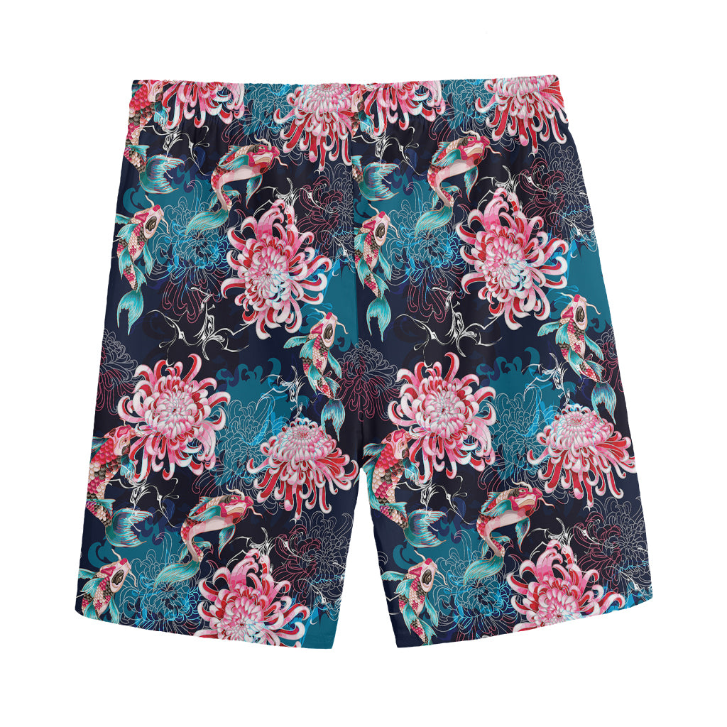 Japanese Koi And Chrysanthemums Print Men's Sports Shorts