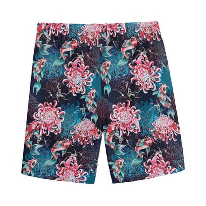 Japanese Koi And Chrysanthemums Print Men's Sports Shorts