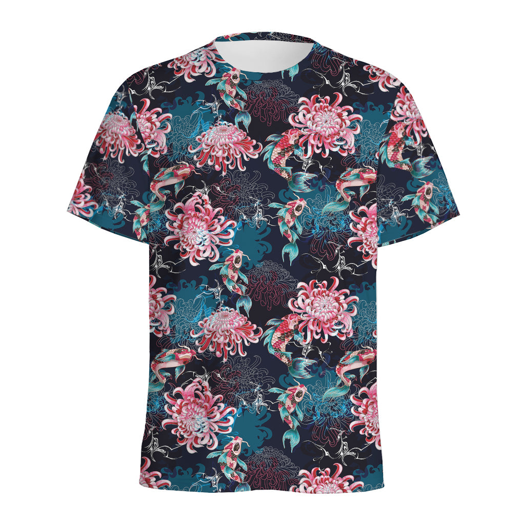 Japanese Koi And Chrysanthemums Print Men's Sports T-Shirt
