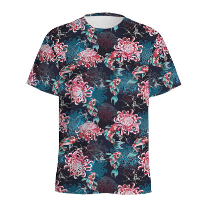 Japanese Koi And Chrysanthemums Print Men's Sports T-Shirt