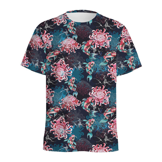 Japanese Koi And Chrysanthemums Print Men's Sports T-Shirt