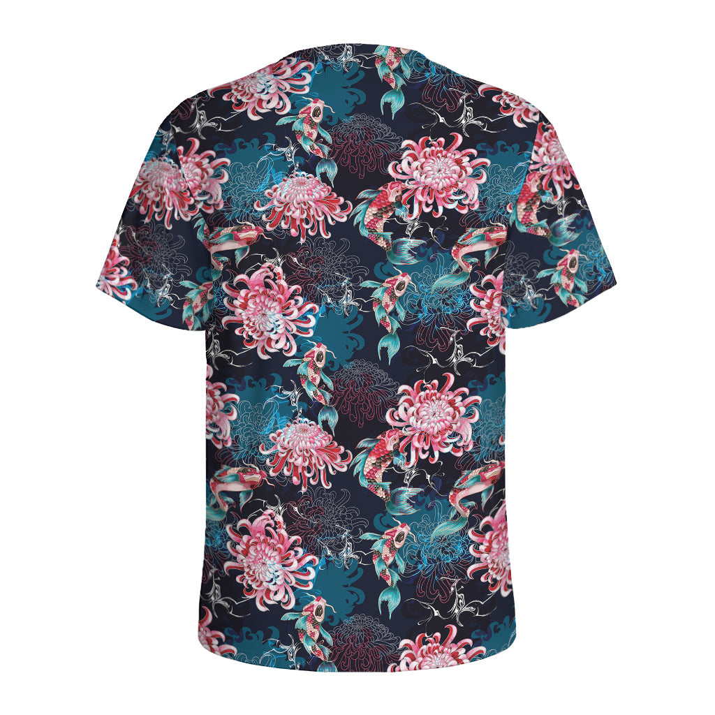 Japanese Koi And Chrysanthemums Print Men's Sports T-Shirt