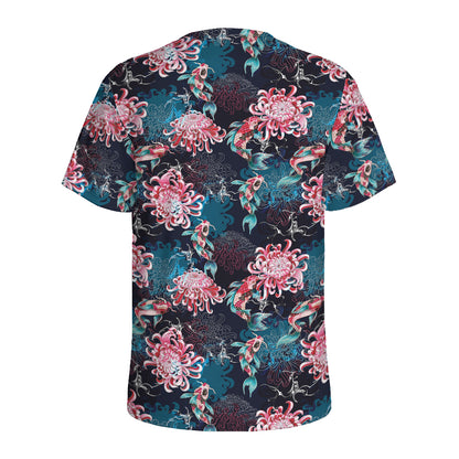 Japanese Koi And Chrysanthemums Print Men's Sports T-Shirt