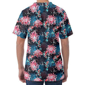 Japanese Koi And Chrysanthemums Print Men's Velvet T-Shirt