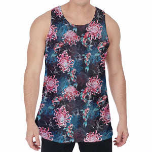 Japanese Koi And Chrysanthemums Print Men's Velvet Tank Top