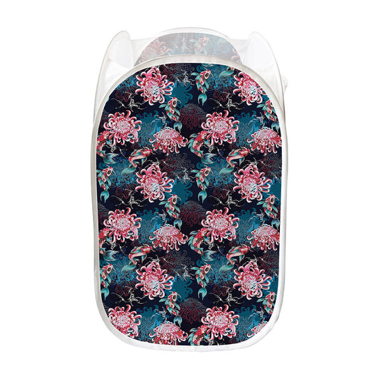 Japanese Koi And Chrysanthemums Print Mesh Laundry Hamper