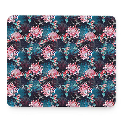 Japanese Koi And Chrysanthemums Print Mouse Pad