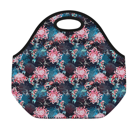 Japanese Koi And Chrysanthemums Print Neoprene Lunch Bag