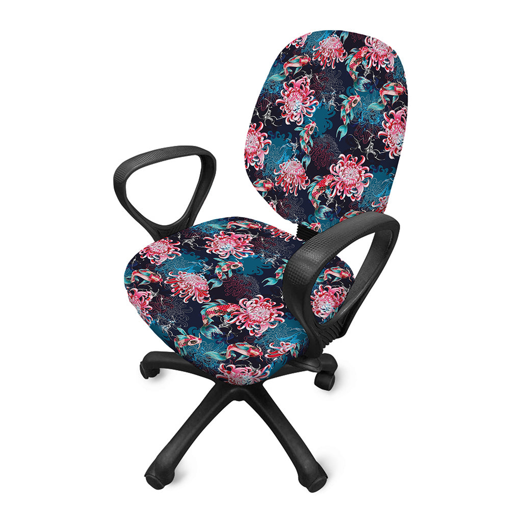 Japanese Koi And Chrysanthemums Print Office Chair Cover