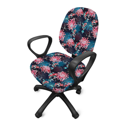 Japanese Koi And Chrysanthemums Print Office Chair Cover