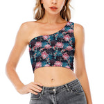 Japanese Koi And Chrysanthemums Print One Shoulder Crop Top