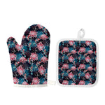 Japanese Koi And Chrysanthemums Print Oven Mitt And Pot Holder Set