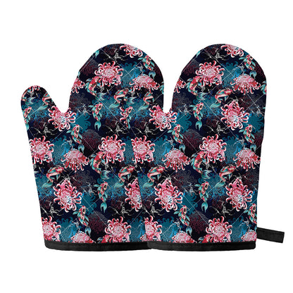 Japanese Koi And Chrysanthemums Print Oven Mitts