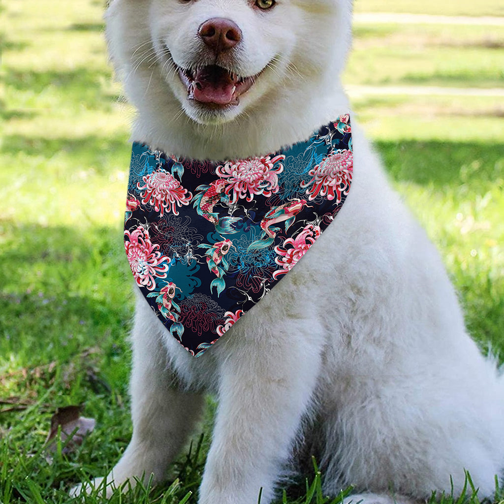 Japanese Koi And Chrysanthemums Print Over The Collar Dog Bandana