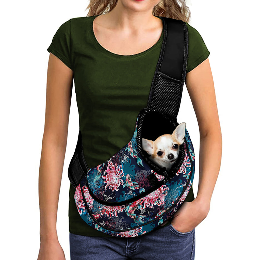 Japanese Koi And Chrysanthemums Print Pet Sling Carrier