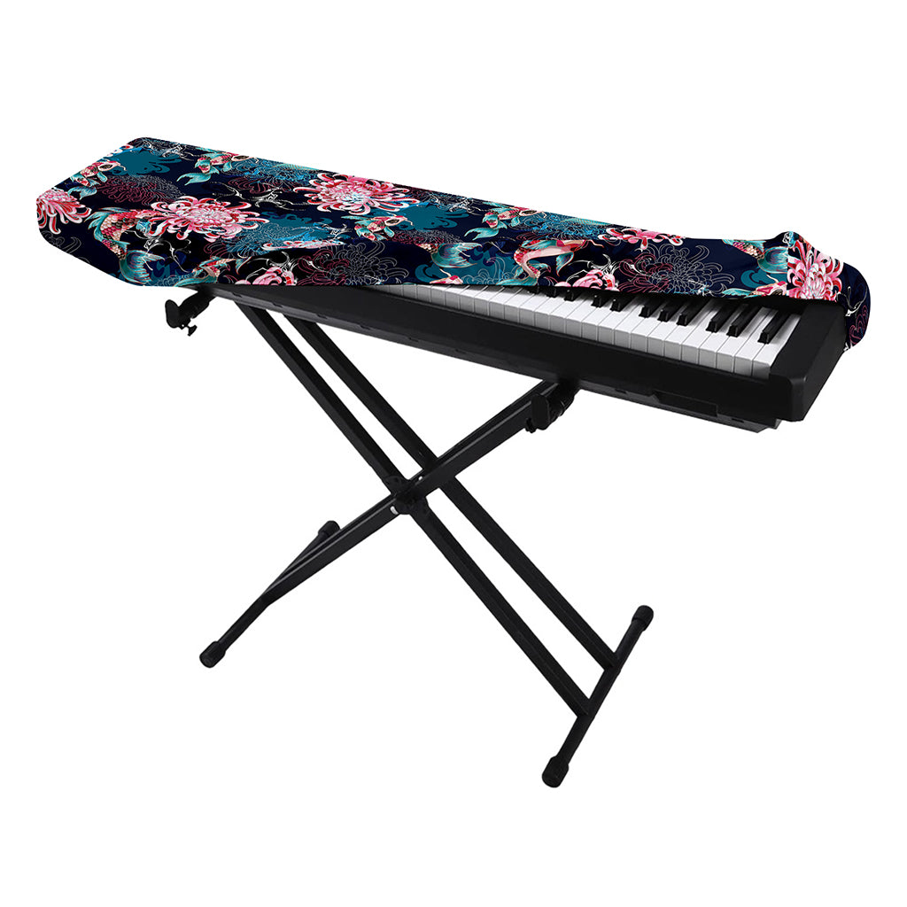 Japanese Koi And Chrysanthemums Print Piano Keyboard Cover