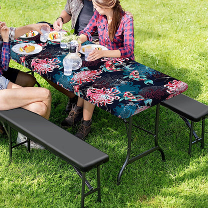 Japanese Koi And Chrysanthemums Print Picnic Table Cover