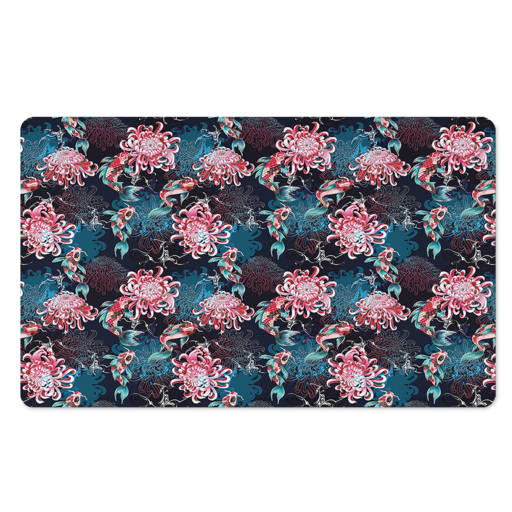 Japanese Koi And Chrysanthemums Print Polyester Doormat