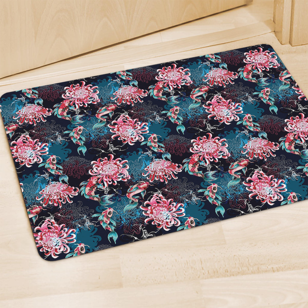 Japanese Koi And Chrysanthemums Print Polyester Doormat