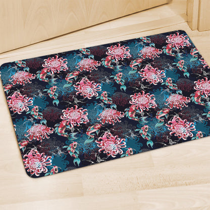 Japanese Koi And Chrysanthemums Print Polyester Doormat