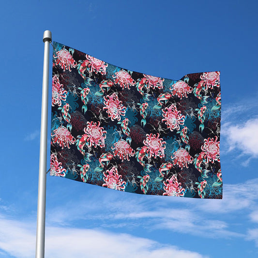 Japanese Koi And Chrysanthemums Print Polyester Flag